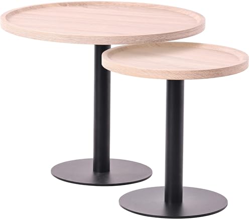 CLP 2er Set Beistelltische Aspen I 2 Couchtische mit runder Tischplatte aus Holz I Wohnzimmertische mit matt-schwarzem Metallgestell, Farbe:Eiche CLP 2er Set Beistelltische Aspen I 2 Couchtische mit runder Tischplatte aus Holz I Wohnzimmertische mit matt-schwarzem Metallgestell, Farbe:Eiche von CLP