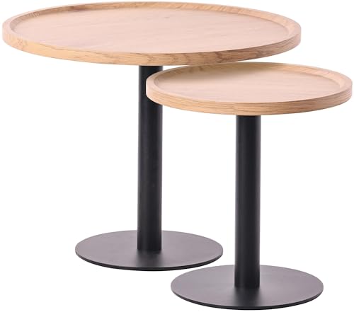 CLP 2er Set Beistelltische Aspen I 2 Couchtische mit runder Tischplatte aus Holz I Wohnzimmertische mit matt-schwarzem Metallgestell, Farbe:Natur CLP 2er Set Beistelltische Aspen I 2 Couchtische mit runder Tischplatte aus Holz I Wohnzimmertische mit matt-schwarzem Metallgestell, Farbe:Natur von CLP