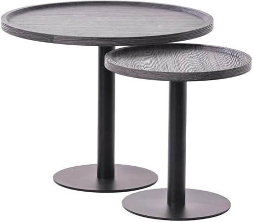 CLP 2er Set Beistelltische Aspen I 2 Couchtische mit runder Tischplatte aus Holz I Wohnzimmertische mit matt-schwarzem Metallgestell, Farbe:grau CLP 2er Set Beistelltische Aspen I 2 Couchtische mit runder Tischplatte aus Holz I Wohnzimmertische mit matt-schwarzem Metallgestell, Farbe:grau von CLP