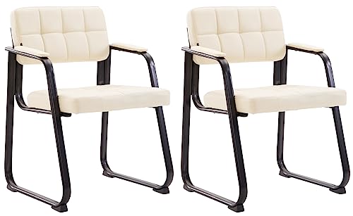 CLP 2er Set Besucherstühle Canada B Mit Polsterung Und Kunstlederbezug I Wartezimmerstühle Mit Armlehne Und Metallgestell, Farbe:Creme von CLP