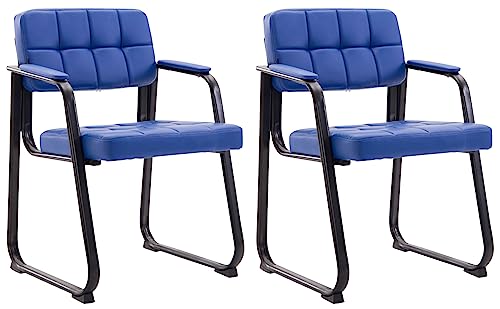 CLP 2er Set Besucherstühle Canada B Mit Polsterung Und Kunstlederbezug I Wartezimmerstühle Mit Armlehne Und Metallgestell, Farbe:blau von CLP