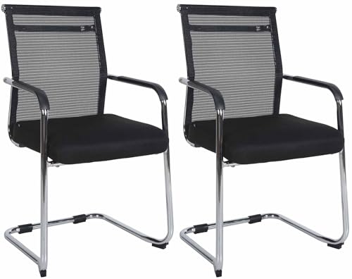 CLP 2er Set Besucherstühle Denny Mit Polsterung Und Netzbezug I Freischwinger Mit Metallgestell Und Armlehnen, Farbe:Chrom CLP 2er Set Besucherstühle Denny Mit Polsterung Und Netzbezug I Freischwinger Mit Metallgestell Und Armlehnen, Farbe:Chrom von CLP