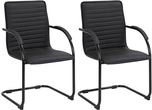 CLP 2er Set Besucherstühle Tira Kunstleder I Freischwinger Mit Gepolsterter Sitzfläche, Farbe:schwarz/schwarz von CLP
