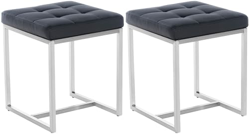 CLP 2er Set Edelstahl-Sitzhocker Barci Kunstleder I Moderne Hocker Mit Hochwertiger Polsterung Und Bodenschonern In Vielen Farben, Farbe:schwarz von CLP