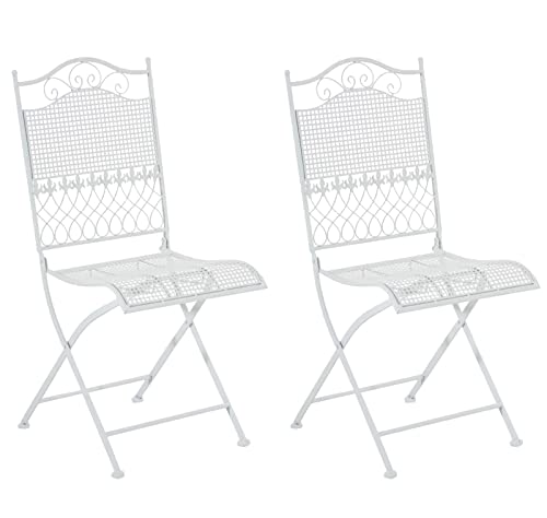 CLP 2er Set Eisen-Gartenstühle Kiran I Klappstühle mit edlen Verzierungen, Farbe:weiß von CLP