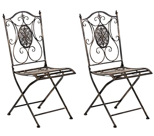 CLP 2er Set Eisen-Gartenstühle Sibell I Klappstühle mit edlen Verzierungen, Farbe:Bronze von CLP