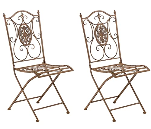CLP 2er Set Eisen-Gartenstühle Sibell I Klappstühle mit edlen Verzierungen, Farbe:antik braun von CLP
