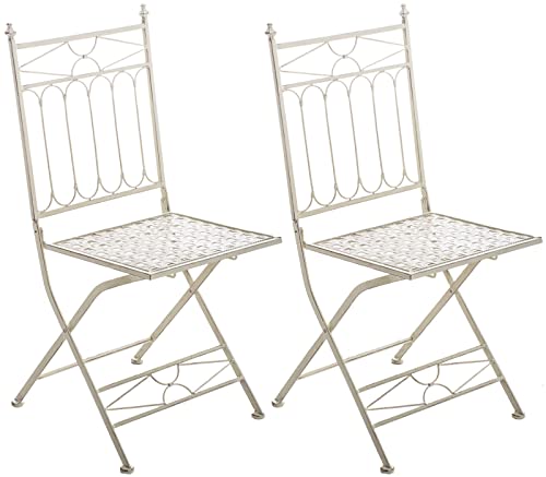 CLP 2er Set Eisen-Klappstuhl ASINA in nostalgischem Design I Klappbarer Gartenstuhl mit edlen Verzierungen I erhältlich, Farbe:antik-Creme von CLP