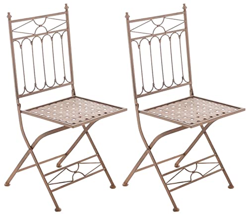 CLP 2er Set Eisen-Klappstuhl ASINA in nostalgischem Design I Klappbarer Gartenstuhl mit edlen Verzierungen I erhältlich, Farbe:antik braun von CLP