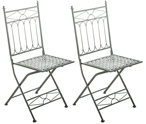 CLP 2er Set Eisen-Klappstuhl ASINA in nostalgischem Design I Klappbarer Gartenstuhl mit edlen Verzierungen I erhältlich, Farbe:antik-grün von CLP