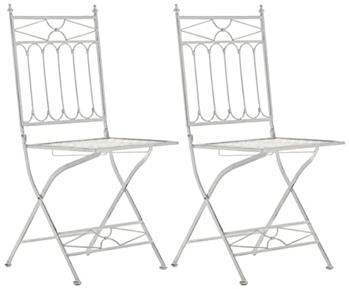 CLP 2er Set Eisen-Klappstuhl ASINA in nostalgischem Design I Klappbarer Gartenstuhl mit edlen Verzierungen I erhältlich, Farbe:antik weiß von CLP