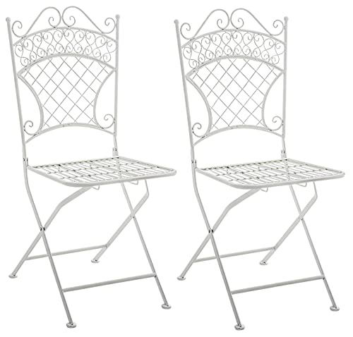 CLP 2er Set Eisen-Klappstuhl Adelar im nostalgischen Design I Klappbarer Gartenstuhl mit edlen Verzierungen I erhältlich, Farbe:weiß von CLP
