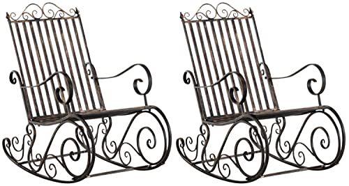 CLP 2er Set Eisen-Schaukelstühle Smilla im Landhausstil I Schwingstühle mit hoher Rückenlehne mit Armlehnen, Farbe:Bronze CLP 2er Set Eisen-Schaukelstühle Smilla im Landhausstil I Schwingstühle mit hoher Rückenlehne mit Armlehnen, Farbe:Bronze von CLP