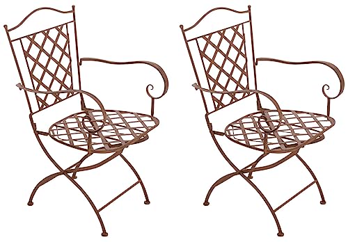 CLP 2er Set Eisenstühle Adara im Jugendstil I Outdoor-Stühle mit Armlehnen I Handgefertigte Gartenstühle aus Eisen, Farbe:antik braun von CLP