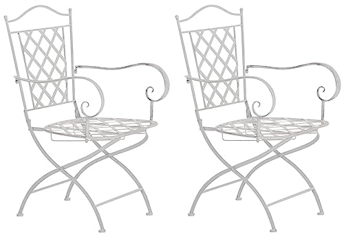 CLP 2er Set Eisenstühle Adara im Jugendstil I Outdoor-Stühle mit Armlehnen I Handgefertigte Gartenstühle aus Eisen, Farbe:antik weiß von CLP