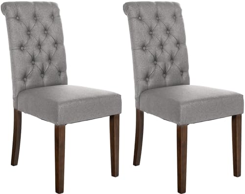 CLP 2er Set Esszimmerstühle Lisburn I Samt I Stoff I Polsterstühle Gesteppt Chesterfield Design, Farbe:grau, Material:Stoff von CLP