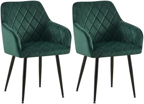 CLP 2er Set Esszimmerstühle Monett I Polsterstühle mit Samtbezug I Küchenstühle mit stabilem Metallgestell, Farbe:grün, Material Gestell:Metall matt schwarz von CLP