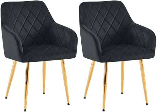 CLP 2er Set Esszimmerstühle Monett I Polsterstühle mit Samtbezug I Küchenstühle mit stabilem Metallgestell, Farbe:schwarz, Material Gestell:Metall Gold von CLP