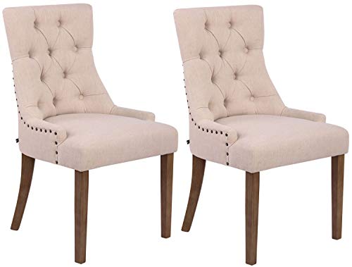 CLP 2er Set Esszimmerstuhl Aberdeen Mit Hochwertiger Polsterung Und Stoffbezug I 2X Polsterstuhl Mit Kautschukholz Gestell I Sitzhöhe Von 50 cm, Farbe:Creme, Gestell Farbe:antik-hell von CLP