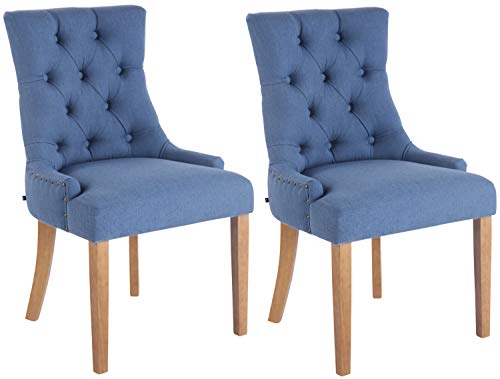 CLP 2er Set Esszimmerstuhl Aberdeen Mit Hochwertiger Polsterung Und Stoffbezug I 2X Polsterstuhl Mit Kautschukholz Gestell I Sitzhöhe Von 50 cm, Farbe:blau, Gestell Farbe:antik-hell von CLP