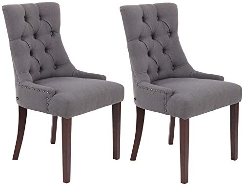 CLP 2er Set Esszimmerstuhl Aberdeen Mit Hochwertiger Polsterung Und Stoffbezug I 2X Polsterstuhl Mit Kautschukholz Gestell I Sitzhöhe Von 50 cm, Farbe:dunkelgrau, Gestell Farbe:antik von CLP