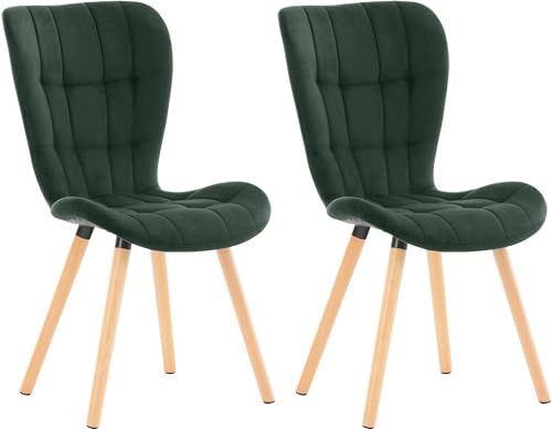 CLP 2er Set Esszimmerstuhl Elda I Stoff, Kunstleder, Samt I Lehnstuhl Mit Robustem Holzgestell Und Stilvollen Ziernähten, Farbe:grün, Material:Samt von CLP