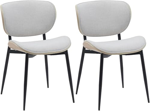 CLP 2er Set Esszimmerstuhl Enid mit Rückenlehne und Polsterung I Sessel mit Kunstleder- oder Stoffbezug I mit Holz, Farbe:Natur/Creme, Material:Stoff von CLP