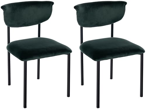 CLP 2er Set Esszimmerstuhl Gambell Samt, Küchenstuhl bis 130 kg belastbar, Stuhl mit Rückenlehne für Küche, Wohnzimmer oder Schlafzimmer, Farbe:dunkelgrün von CLP