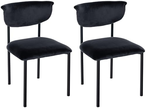 CLP 2er Set Esszimmerstuhl Gambell Samt, Küchenstuhl bis 130 kg belastbar, Stuhl mit Rückenlehne für Küche, Wohnzimmer oder Schlafzimmer, Farbe:schwarz von CLP