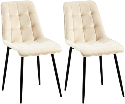 CLP 2er Set Esszimmerstuhl Gifford I Polsterstuhl mit Samtbezug I Küchenstuhl mit Rückenlehne, Farbe:Creme, Material:Samt CLP 2er Set Esszimmerstuhl Gifford I Polsterstuhl mit Samtbezug I Küchenstuhl mit Rückenlehne, Farbe:Creme, Material:Samt von CLP