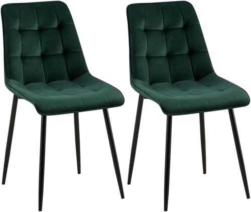 CLP 2er Set Esszimmerstuhl Gifford I Polsterstuhl mit Samtbezug I Küchenstuhl mit Rückenlehne, Farbe:grün, Material:Samt von CLP