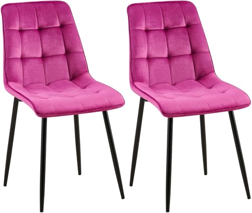 CLP 2er Set Esszimmerstuhl Gifford I Polsterstuhl mit Samtbezug I Küchenstuhl mit Rückenlehne, Farbe:lila, Material:Samt von CLP