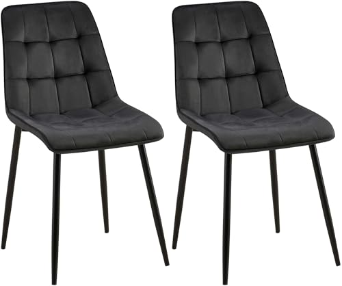 CLP 2er Set Esszimmerstuhl Gifford I Polsterstuhl mit Samtbezug I Küchenstuhl mit Rückenlehne, Farbe:schwarz, Material:Samt von CLP