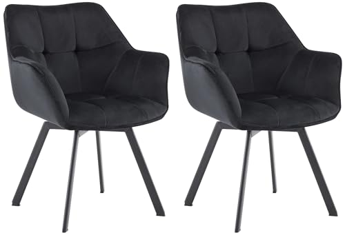 CLP 2er Set Esszimmerstuhl Jordi aus Samt | Drehbarer Sessel für Wohn- und Essbereiche | Ergonomisches Design belastbar bis 150 kg, Farbe:schwarz von CLP