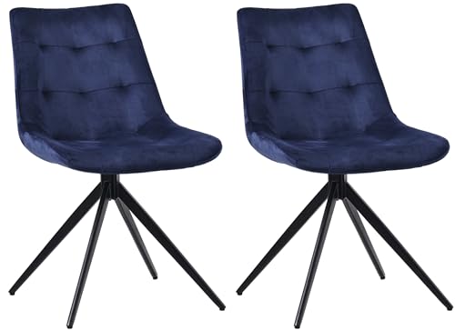CLP 2er Set Esszimmerstuhl Merna I Küchenstuhl gepolstert und schwenkbar I Polsterstuhl mit Rückenlehne, Farbe:dunkelblau, Material:Samt CLP 2er Set Esszimmerstuhl Merna I Küchenstuhl gepolstert und schwenkbar I Polsterstuhl mit Rückenlehne, Farbe:dunkelblau, Material:Samt von CLP