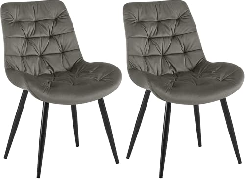 CLP 2er Set Esszimmerstuhl Rossford Samt I Stuhl mit Lehne I Sessel mit Bodenschonern I Bis 150 kg belastbar, Farbe:anthrazit von CLP