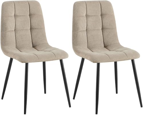 CLP 2er Set Esszimmerstuhl Tilde, Küchenstühle gepolstert mit gestepptem Bezug, Polsterstühle mit Metallgestell, bis 150 kg belastbar, Farbe:Taupe, Material:Cord von CLP