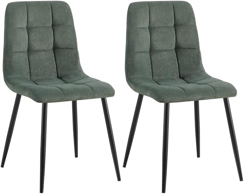 CLP 2er Set Esszimmerstuhl Tilde, Küchenstühle gepolstert mit gestepptem Bezug, Polsterstühle mit Metallgestell, bis 150 kg belastbar, Farbe:grün, Material:Cord von CLP