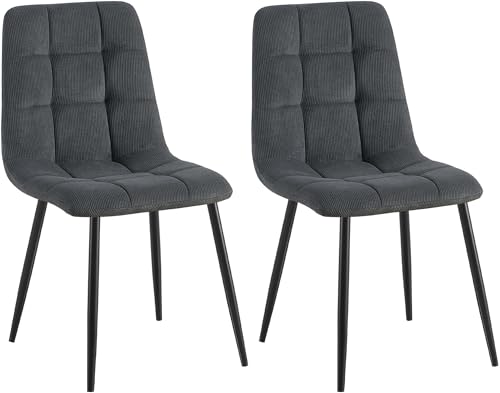 CLP 2er Set Esszimmerstuhl Tilde, Küchenstühle gepolstert mit gestepptem Bezug, Polsterstühle mit Metallgestell, bis 150 kg belastbar, Farbe:schwarz, Material:Cord von CLP