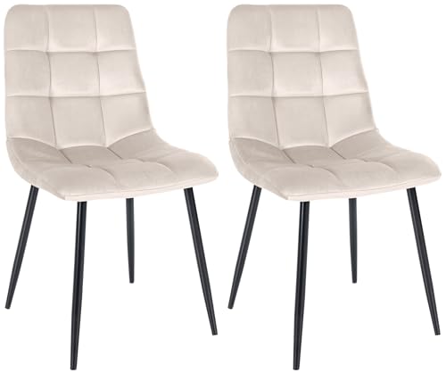 CLP 2er Set Esszimmerstuhl Tilde I Küchenstuhl gepolstert I Polsterstuhl mit Rückenlehne, Farbe:Creme, Material:Samt von CLP
