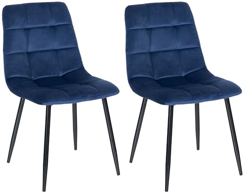 CLP 2er Set Esszimmerstuhl Tilde I Küchenstuhl gepolstert I Polsterstuhl mit Rückenlehne, Farbe:blau, Material:Samt von CLP