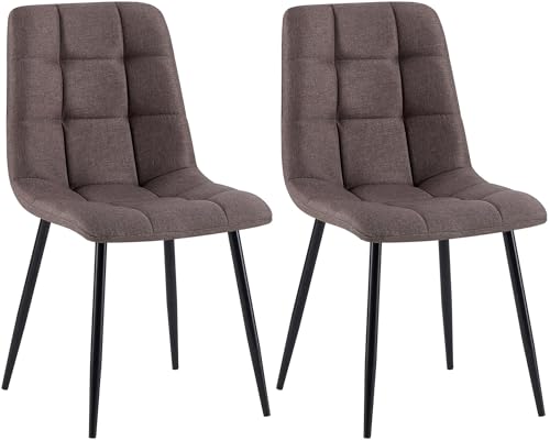 CLP 2er Set Esszimmerstuhl Tilde I Küchenstühle gepolstert mit gestepptem Bezug I Polsterstühle mit Metallgestell I Bis 150 kg belastbar, Farbe:braun, Material:Stoff von CLP