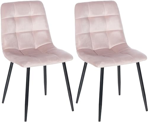 CLP 2er Set Esszimmerstuhl Tilde I Küchenstuhl gepolstert I Polsterstuhl mit Rückenlehne, Farbe: Pink, Material: Samt von CLP