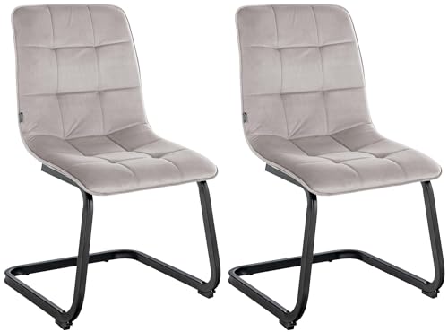 CLP 2er Set Esszimmerstuhl Vermont Mit Samt-Bezug I Gepolsterter Freischwinger-Stuhl, Farbe:grau von CLP