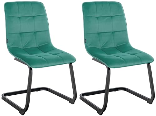 CLP 2er Set Esszimmerstuhl Vermont Mit Samt-Bezug I Gepolsterter Freischwinger-Stuhl, Farbe:grün von CLP