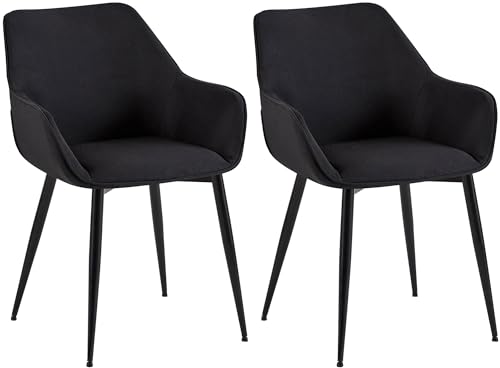 CLP 2er Set Esszimmerstuhl Vessa I Küchenstuhl Mit Metallgestell I Sessel Mit Polsterung Und Rückenlehne I Bis 150 kg, Farbe:schwarz, Material:Stoff von CLP