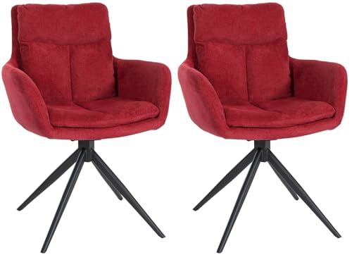 CLP 2er Set Esszimmerstuhl Vilas I drehbar I Armlehnen I modern I Gestell schwarz I Bodenschoner I Polster-Stuhl Mit Stoff-Bezug, Farbe:rot von CLP
