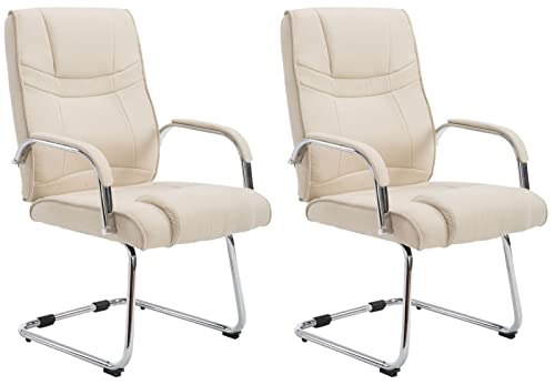 CLP 2er Set Freischwinger Attila Mit Metallgestell & Armlehne I Bürostühle Mit Stoffbezug, Polsterung & 180 KG Belastbar, Farbe:Creme von CLP