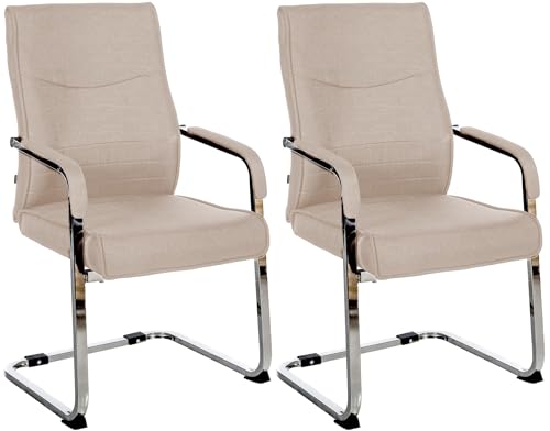 CLP 2er Set Freischwinger Besucherstuhl Hobart I Stoff- oder Kunstlederbezug, Chromgestell, Armlehnen Gepolstert I Ergonomischer Schwingstuhl, Farbe:Taupe, Material:Stoff von CLP