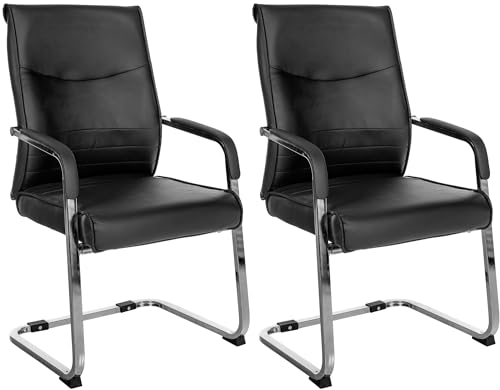 CLP 2er Set Freischwinger Besucherstuhl Hobart I Stoff- oder Kunstlederbezug, Chromgestell, Armlehnen Gepolstert I Ergonomischer Schwingstuhl, Farbe:schwarz, Material:Kunstleder von CLP